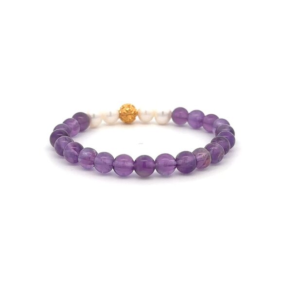 18K Gold Money Coin Ball Gemstones Birthstones Pearl Amethyst 5-6mm - Picture 5 of 8